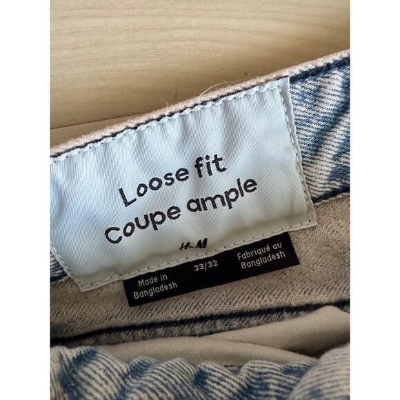 H&M Acid Wash Wide Leg Jeans Size 33x32 Baggy Fit Skater Trending Denim Unisex - Picture 3 of 11